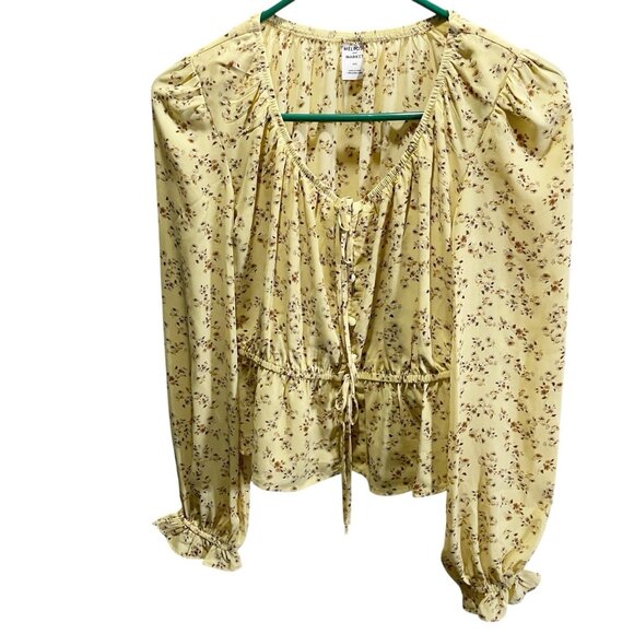Melrose and Market XXS Yellow Floral Flare Ruffle Sleeves Top Boho NWT - Picture 2 of 6